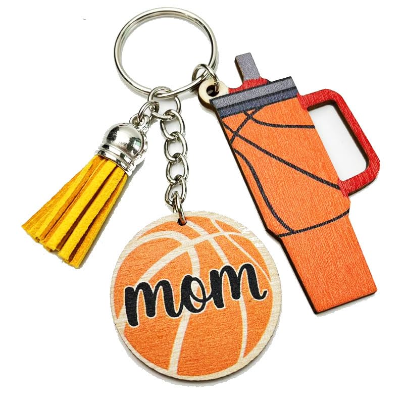Women's Colorful Sports Ball Keyring Tassel Tumbler Charm Rugby Baseball Soccer Basketball Wooden Keychain Gifts - color: Basketball