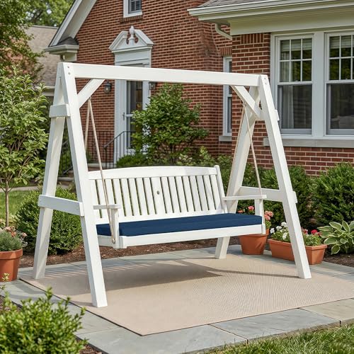 Outdoor Bench Cushion, Water-Resistant & Fade-Resistant, Porch Swing Cushions with Ties, Patio Furniture Seat Pads for Garden Loveseat, Removable Cover Non-Slip Bottom, 42 x 16 Inch, Navy Blue - color: Navy Blue, size: 42" x 16" 1 Pack