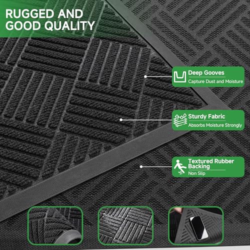 100pointONE Front Door Mat, Heavy Duty Indoor Outdoor Doormat, 48" x 24" Low Profile Outdoor Mats for Home Entrance, Stain and Fade Resistant Welcome Mat Ideal for High Traffic Area, Diamond Black - color: Black Diamond, size: 2' x 4' (Rectangular)