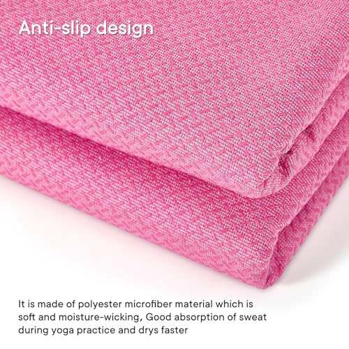 Hot Yoga Towel with Grip Dot, Non Slip Sweat Absorbent Microfiber Yoga Mat Towels for Hot Yoga, Pilates, Fitness and Workout 72inch x 24inch - color: Hot Pink