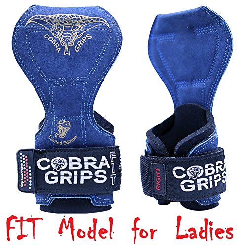Cobra Grips Weight Lifting Gloves with Adjustable Neoprene Padded Wrist Wraps - Heavy Duty Alternative to Power Lifting Hooks for Deadlifts - color: FIT Blue Leather, size: 4.25 - 7.0"