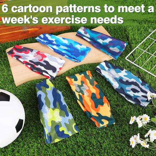 MADHOLLY 6Pcs Breathable Kids Sweat Bands for Ages 4-10 Boys Girls | Sweat Absorption, Soft, Elastic Wicking Head Bands, Sports Accessories for Football, Soccer, Basketball, Baseball, Running - style: Camouflage