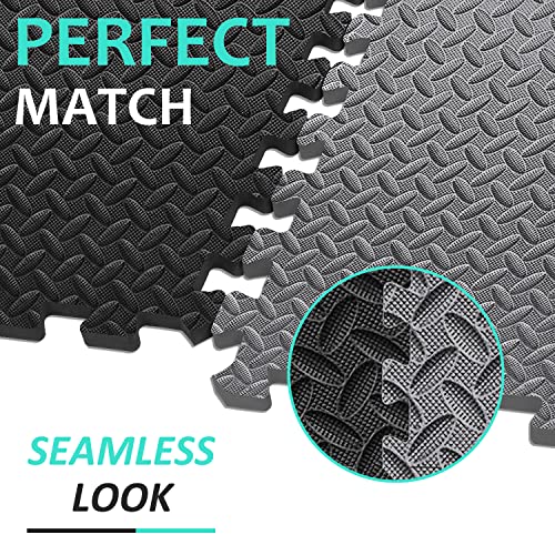 BEAUTYOVO Puzzle Exercise Mat with 12/24/48 Tiles Interlocking Foam Gym Mats, 24'' x 24'' EVA Foam Floor Tiles, Protective Flooring Mats for Gym Equipment - color: 48 Sq.ft/12 Tiles - All-gray
