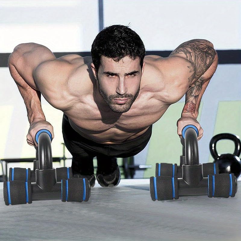 Holiday Gift Home Workout Equipment Push Up Bars - Universal Blue/Red/Green Pushup Rod with Cushioned Foam Grip & Non-slip Design - color: Blue black