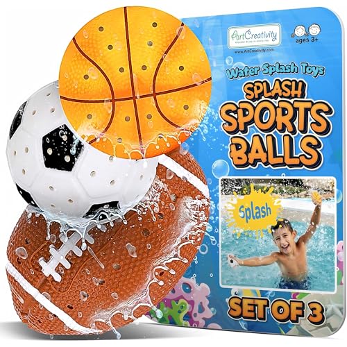 ArtCreativity Pool Toys for Toddlers 1-3, Splash Sports Balls Water Toys, 3 Different Athletic Water Ball Designs Include Football, Basketball & Soccer Ball, Spongy Pool & Bath Toys for Kids Ages 4-8 - size: 3 Sport Balls