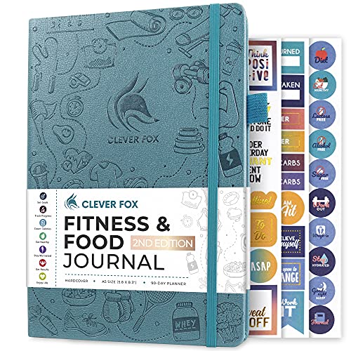 Clever Fox Fitness & Food Journal, Workout Planner, 5.8"x8.3" Aquamarine | Lasts 3 months, undated hardcover exercise & weight loss journal for women, gym, diet, meal tracker, calorie counter book - color: Aquamarine, size: A5 (5.8'' x 8.3'')