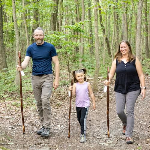 Handmade Wooden Walking Cane for Men Women Seniors with Genuine Leather Wrist Strap for Hiking, Walking and Outdoor Trekking - Made in USA - size: 48" - Medium Adult, style: The Woodsmen