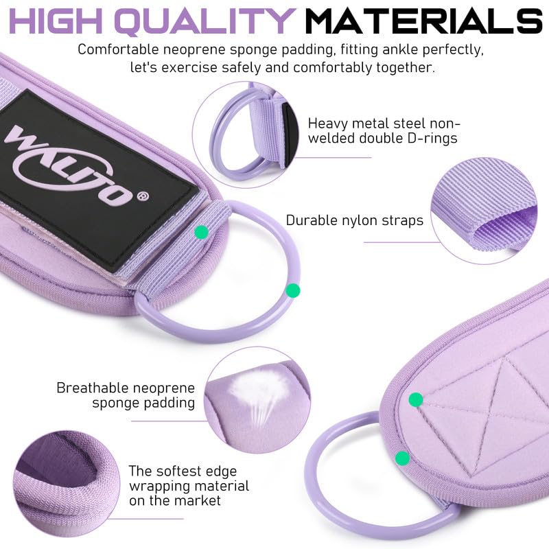 WALITO Gym Ankle Straps for Cable Machines Women & Men - Glute Kickback Ankle Cuff, Adjustable Cable Machine Accessories for Leg Extensions, Hip Abductors & Lower Body Workouts - color: Pair-Macaron Purple