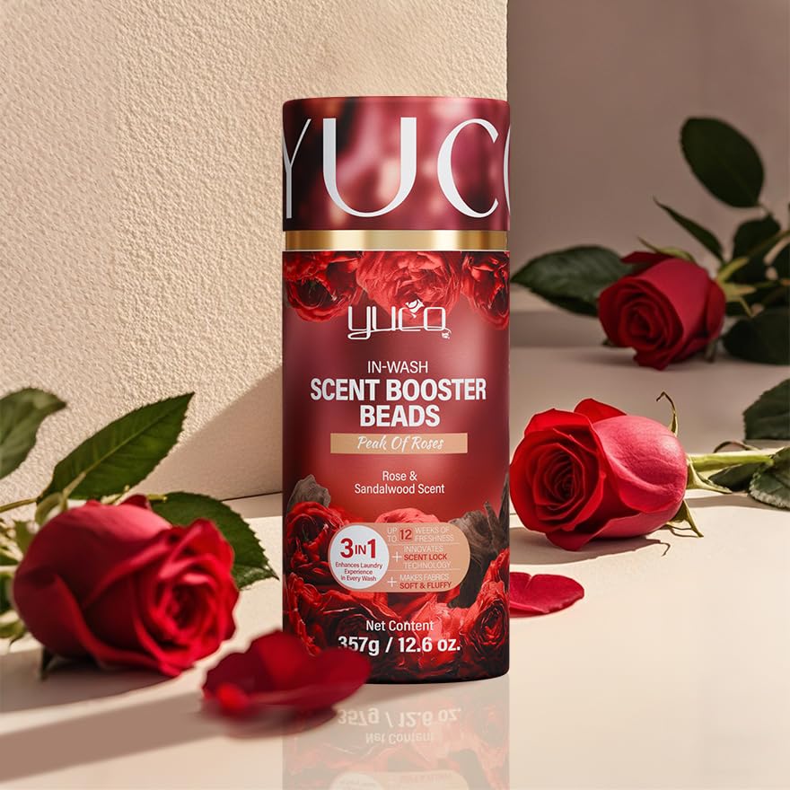 YUCO In-Wash Laundry Scent Booster Beads, Laundry Beads For Odor Protection, 2-in-1 Rose & Sandalwood Scent Beads, Long-Lasting Freshness Up to 12 Weeks, Eco‑Friendly & Safe, 12.6OZ