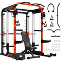 YOLEO Smith Machine & Squat Rack Combo, Multi-Functional Power Racks with Adjustable Width & Pull-Up Bar, Cable Crossover Power Cage, Independent Dual-Pulley System for Home Gym Garage Basement - style: Smith Machine Combo（1800LB Multi-Functional Smith Ma