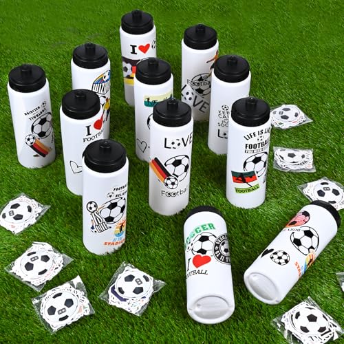 Soccer Party Favors, 2 Pack Soccer Water Bottles with 200 PCS Stickers | 20oz Sports Squeeze Bottle & Soccer Stickers, BPA-Free Reusable Water Bottles Bulk for Boys, Gifts For Team - style: 3# 2 Pack-Soccer