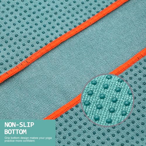 Eunzel 2 Pack Hot Yoga Towel with Grip Dot, Non Slip Yoga Mat Towe Sweat Absorbent Towel for Hot Yoga,Bikram, Pilates and Fitness 72" x 24", Dark Cyan/Pink - color: Dark Cyan/ Pink