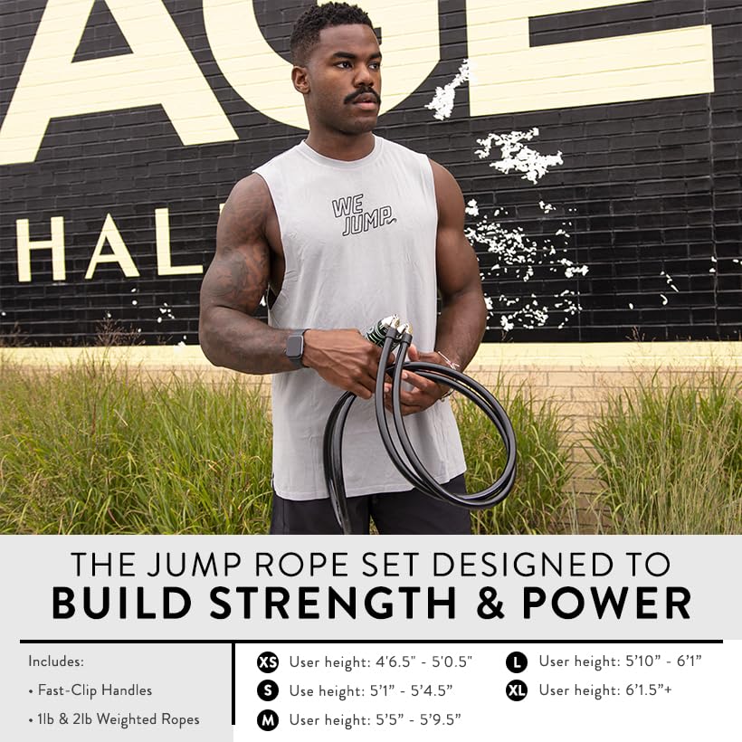 Crossrope Get Strong Weighted Jump Rope Set for Strength | Power Handles with 1 and 2 lb weighted ropes to build power and endurance. Designed for full-body, strength-focused workouts. - size: XL - (6’2”+ User Height)