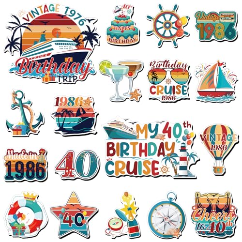 Wxiben 18 Pcs 40th Birthday Cruise Door Magnets Ship Decorations Magnetic | 40 Year Old Birthday Magnet Stickers, Strong Magnet Grip, Firm Sticking, for Carnival, Party, Fridge, Stateroom Cabin Door - style: 40th Birthday