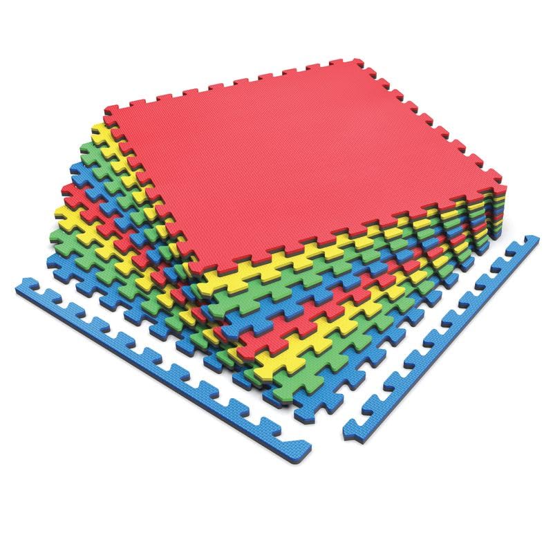 Norsk Reversible Kids Puzzle Play Mats 1/2" Thick EVA Interlocking Foam Tiles (Multicolor/Black 40 Tiles - 160 sq. Ft. 1/2" Thick) - color: Multi Color, size: 40 Tiles - 160 sq. Ft