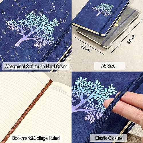 Fanery Sue Journal Notebook 3 Pack Tree of Life Journals for Writing A5 College Ruled Lined Writing Personal Diary Notebooks 180° Lay Flat Thick Paper Hard Cover Leatherette 200 Pages - color: Sea Blue/Dark Blue/Dark Gray, style: 3 Pack