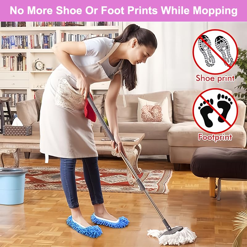 Mop Slippers Reusable Microfiber Cleaning Slippers for Floors, Multi-Function Washable Mop Slippers for Home, Kitchen & Bathroom, Purple(1 Pair)