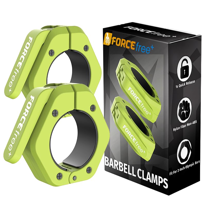 Forcefree+ Barbell Clips (Pair), Barbell Clamps, Quick Release Olympic Barbell Clamps with Anti Slip TPR Grip, Barbell Collars for Secure Weightlifting & Powerlifting - color: Green