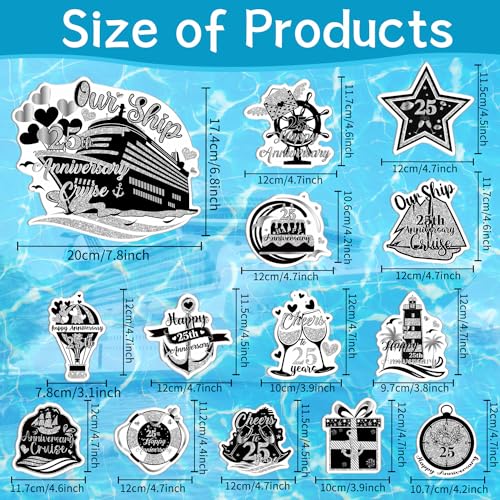 Wxiben 14Pcs 25th Anniversary Cruise Ship Door Magnets Decorations Magnetic | Cheers to 25 Years Anniversary Magnet Stickers, Strong Magnet Grip, Firm Sticking, for Carnival Party Fridge Stateroom Cabin - style: 25th Anniversary