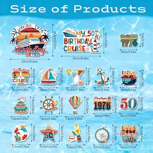 Wxiben 18 Pcs 50th Birthday Cruise Ship Door Magnets Decorations Magnetic | 50th Year Old Birthday, Easy to Apply on Metal, Waterproof & Sturdy, for Carnival Party Stateroom Cabin Door Fridge Decor - style: 50th Birthday