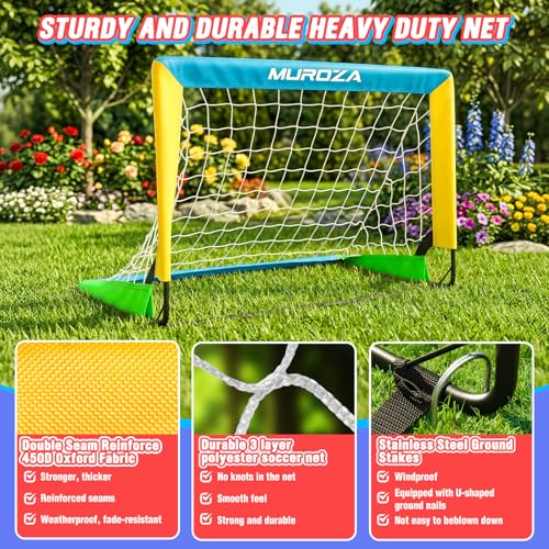 Kids Soccer Goal, Soccer Goals for Backyard Set | 2 Pack 2x1.5ft Portable Pop Up Soccer Nets with Ball and Cones, Soccer Training Set for Toddlers, Indoor & Outdoor Games - color: Blue, Yellow, Green