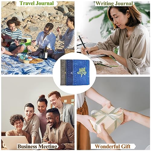 Fanery Sue Journal Notebook 3 Pack Tree of Life Journals for Writing A5 College Ruled Lined Writing Personal Diary Notebooks 180° Lay Flat Thick Paper Hard Cover Leatherette 200 Pages - color: Sea Blue/Dark Blue/Dark Gray, style: 3 Pack