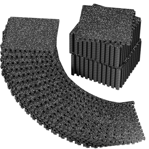 PRAISUN 0.56" Rubber Top Gym Flooring, Heavy Duty Interlocking Gym Mats for Home Gym, Non-Slip Workout Mat, 24 x 24in Large Gym Floor Mat, Protect Floors from Equipment, 192 Sq Ft, Black/Grey - size: 48 Tiles (192 Sq Ft)