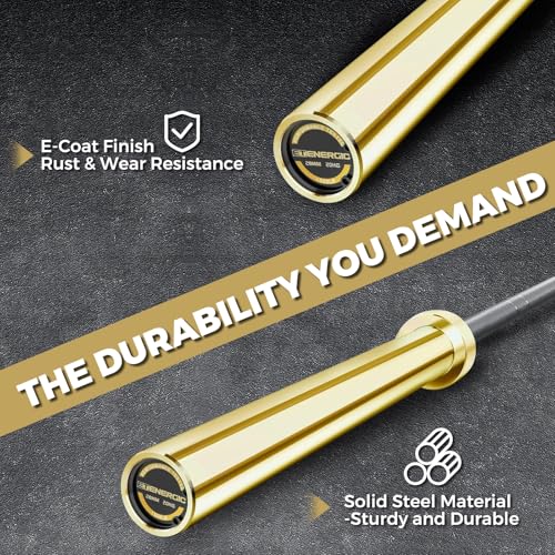 7FT Alloy Steel Olympic Barbell, 1500LB 45LB | 28mm knurled grip bar with needle bearings, chrome finish, 2-inch plate fit, and 1500LB capacity for heavy lifts - color: Black&Gold