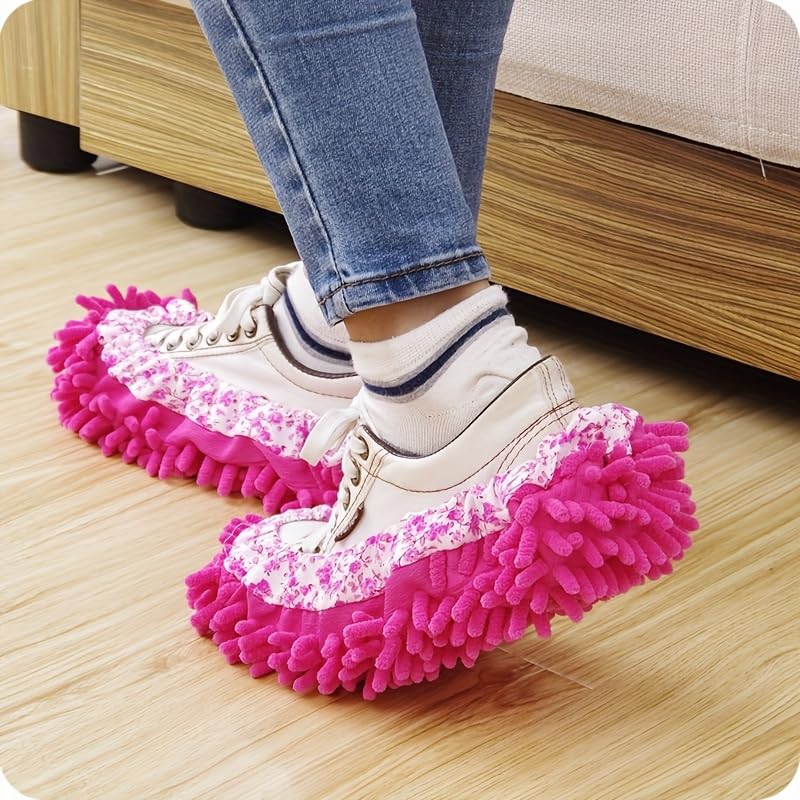 2pcs Lazy Mop Slippers Reusable Detachable Washable Chenille Dust Mop Shoes Cover for Floor Cleaning No Electricity Household Cleaning Tool for Living Room Bedroom Halloween - color: Purple