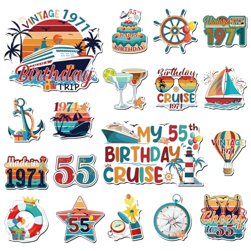 55th Birthday Cruise Door Magnets - Wxiben 18 Pcs 55 Year Old Cruise Door Decorations Magnetic Turning 55 Cruise Ship Magnets Stickers Decals for Carnival Cabin Happy 55th Birthday Party Fridge Decor - style: 55th Birthday