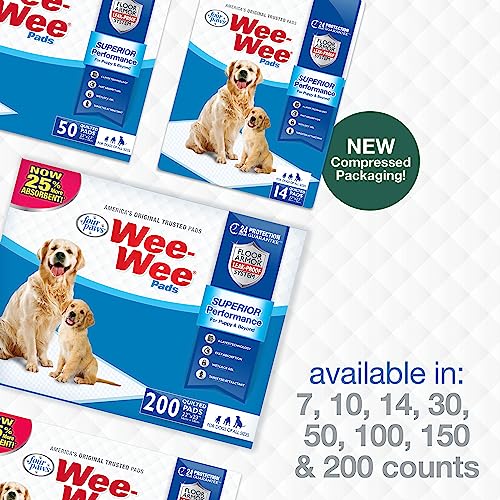 Four Paws Wee-Wee Superior Performance Dog Pee Pads, 10 Count | Quilted leak-proof puppy pads, dog housebreaking & potty training, 24-hour floor protection, pet supplies, 22" x 23" - size: 10 Count