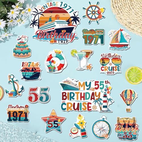 55th Birthday Cruise Door Magnets - Wxiben 18 Pcs 55 Year Old Cruise Door Decorations Magnetic Turning 55 Cruise Ship Magnets Stickers Decals for Carnival Cabin Happy 55th Birthday Party Fridge Decor - style: 55th Birthday