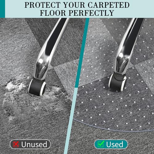 BesWin Office Chair Mat for Carpet, 36'' x 36'' Round Clear Floor Mat for Low and No Pile Carpeted Floors, Thick and Sturdy Carpet Protector for Work, Home, Gaming, Easy Glide Flat Without Curling - size: 36" X 36" Round