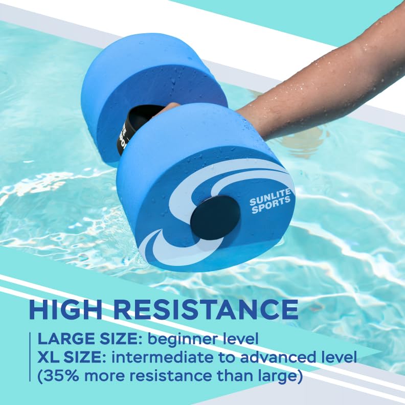 Sunlite Sports Water Weights Pool Exercise Dumbbells, Water Aerobic Equipment, High-Density EVA-Foam Dumbbell with Handle Strip, Aqua Therapy, Pool Fitness, Water Exercise, Set of 2 - color: Blue Performance, size: X-Large