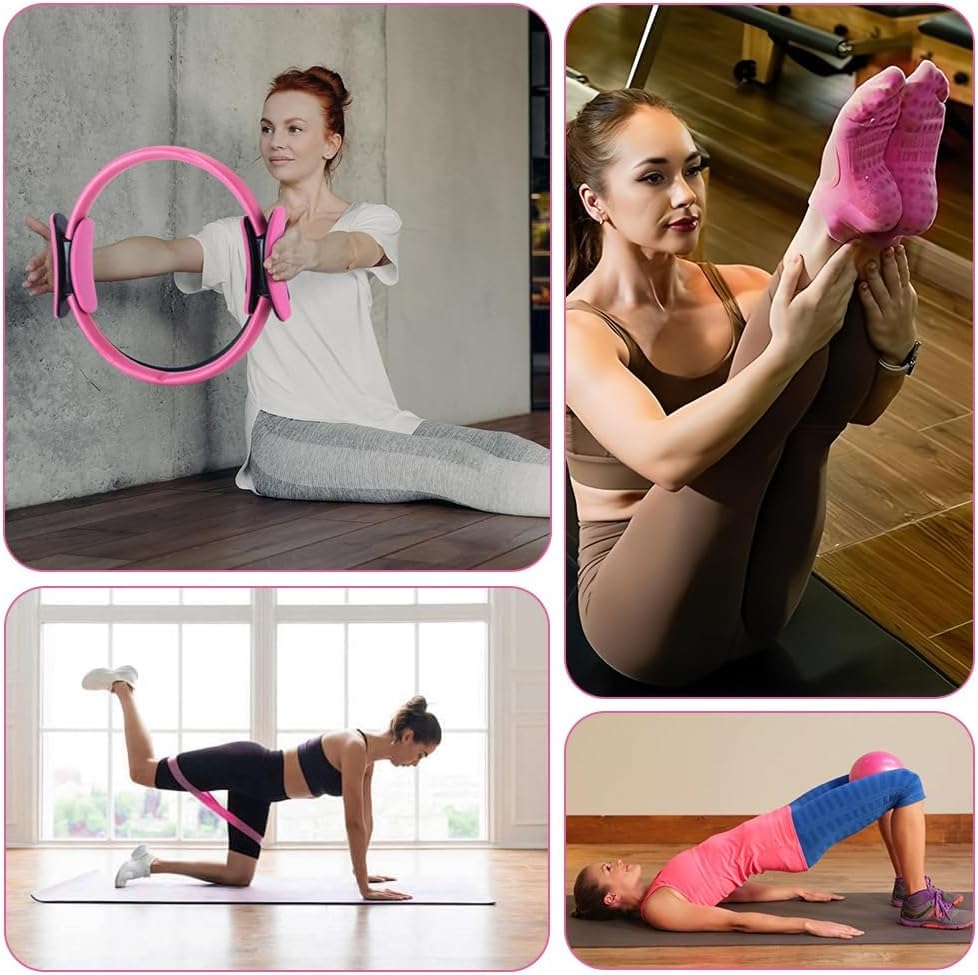 Pilates Ring and Ball Set, 6 Pcs Home Pilates Kit with 13” Circle Circle Yoga Ring 3 Resistance Bands 9.8” Pilates Ball Pilates Grip Socks, Pilates Essential Kit for Women Girl Home Workouts - size: 13 PCS