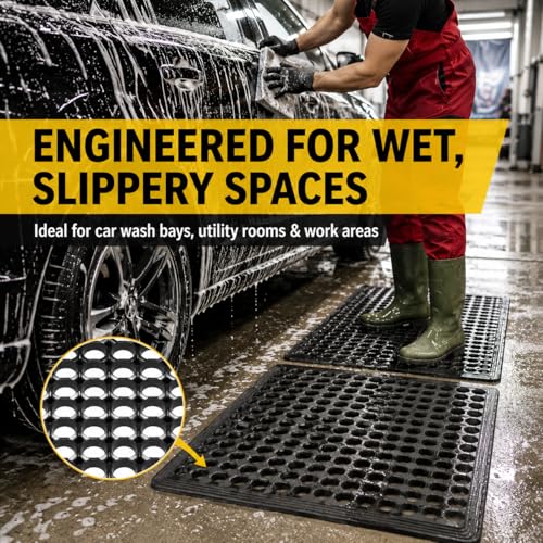 BESEA 4Pack Rubber Floor Mats 24 x 36 Inch – Heavy Duty Outdoor Door Mats with Non-Slip Mesh Design, Weatherproof Garage Floor Mat, Kitchen Floor Mat for Wet or Slippery Areas - size: 24"X36"X4Pack