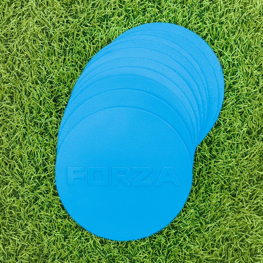 FORZA Flat Disc Markers | Brightly Colored Training Markers for Soccer & Outdoor Play – Available in Mini (Set of 20) or Standard (Set of 10) - color: Sky Blue, style: Standard (7in)