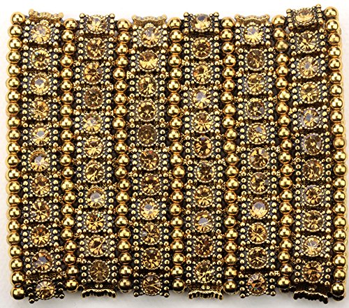 YACQ Women's Multilayer Wide Stretch Cuff Bracelets Fit Various Wrist Sizes - Soft Elastic Band - Lead & Nickle Free - color: Gold