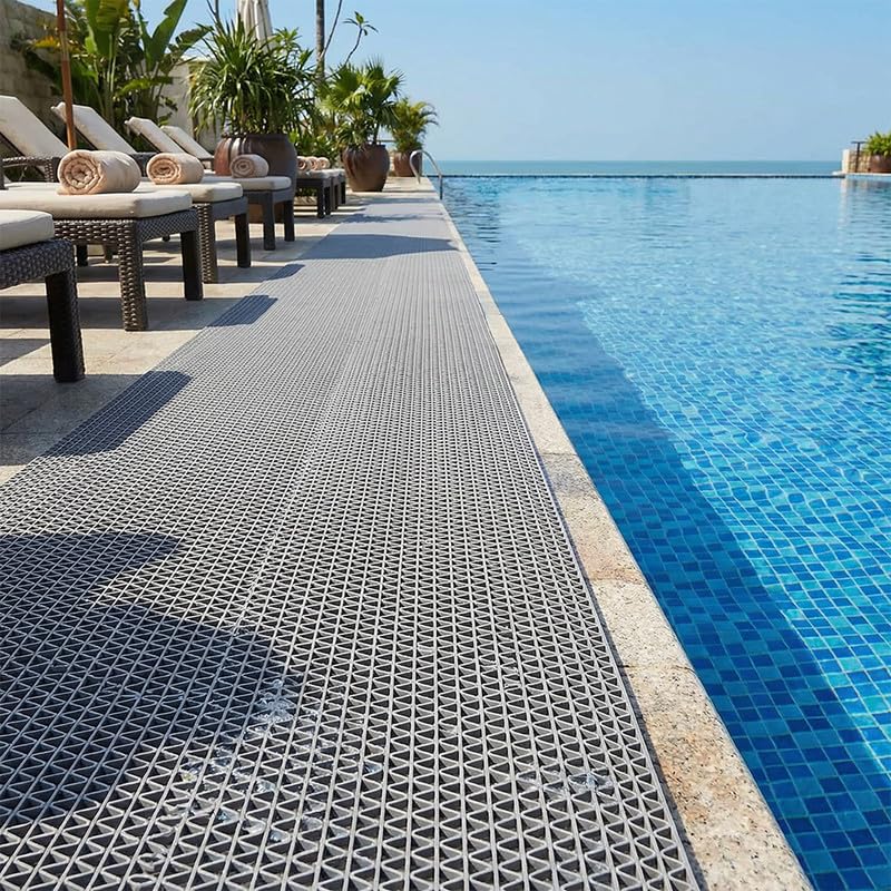 Non Slip Drainage Mats PVC Pool Floor Mat 0.23'' Thick Outdoor Indoor Parking Space Mat for Bathroom Garage Basement Backyard Commercial Kitchen 3x11Ft, Grey - size: 3FTX11FT