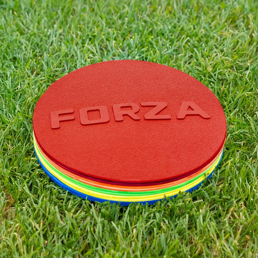 FORZA Flat Disc Markers | Brightly Colored Training Markers for Soccer & Outdoor Play – Available in Mini (Set of 20) or Standard (Set of 10) - color: Multi, style: Mini (3.5in)