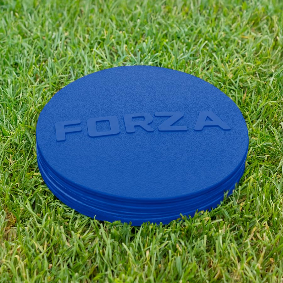 FORZA Flat Disc Markers | Brightly Colored Training Markers for Soccer & Outdoor Play – Available in Mini (Set of 20) or Standard (Set of 10) - color: Blue, style: Mini (3.5in)