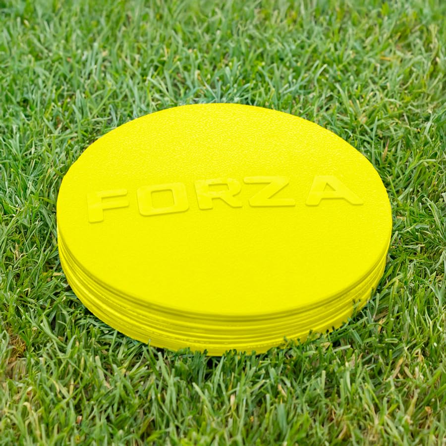 FORZA Flat Disc Markers | Brightly Colored Training Markers for Soccer & Outdoor Play – Available in Mini (Set of 20) or Standard (Set of 10) - color: Yellow, style: Mini (3.5in)