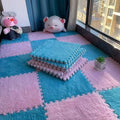 20pcs Plush Puzzle Foam Floor Mat, 11.8x11.8in Soft Interlocking Carpet Tiles，Anti-Slip Puzzle Area Rug Playmat for Room，Pink Seablue - color: Pink Seablue