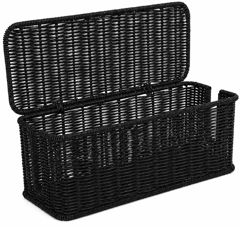 Cable Management Box, Handmade Rattan Cable Organizer with 2 Open Slots, Cord Hider for Power Strip, Router & USB Hub, Registered U.S. Design Patent (D1,112,102), 13" x 5.1" x 5.1", Black - color: Black, style: Rectangle