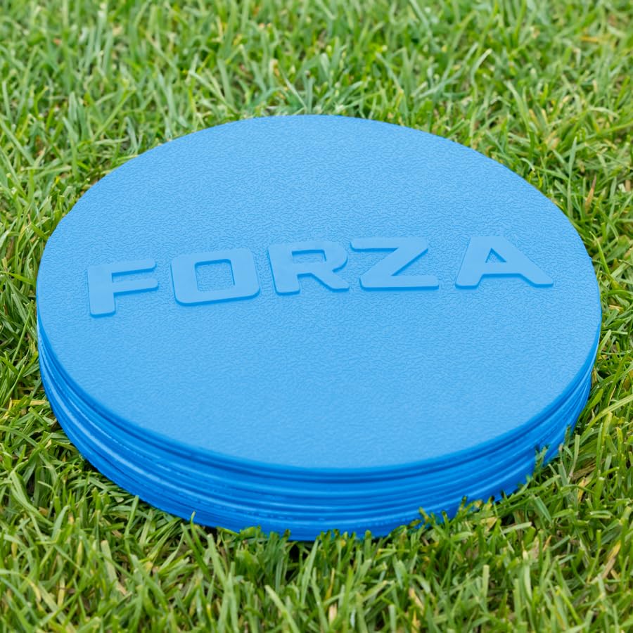 FORZA Flat Disc Markers | Brightly Colored Training Markers for Soccer & Outdoor Play – Available in Mini (Set of 20) or Standard (Set of 10) - color: Sky Blue, style: Standard (7in)