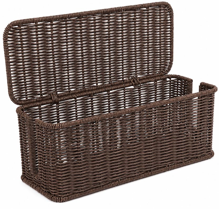 Cable Management Box, Handmade Rattan Cable Organizer with 2 Open Slots, Cord Hider for Power Strip, Router & USB Hub, Registered U.S. Design Patent (D1,112,102), 13" x 5.1" x 5.1", Brown - color: Brown, style: Rectangle