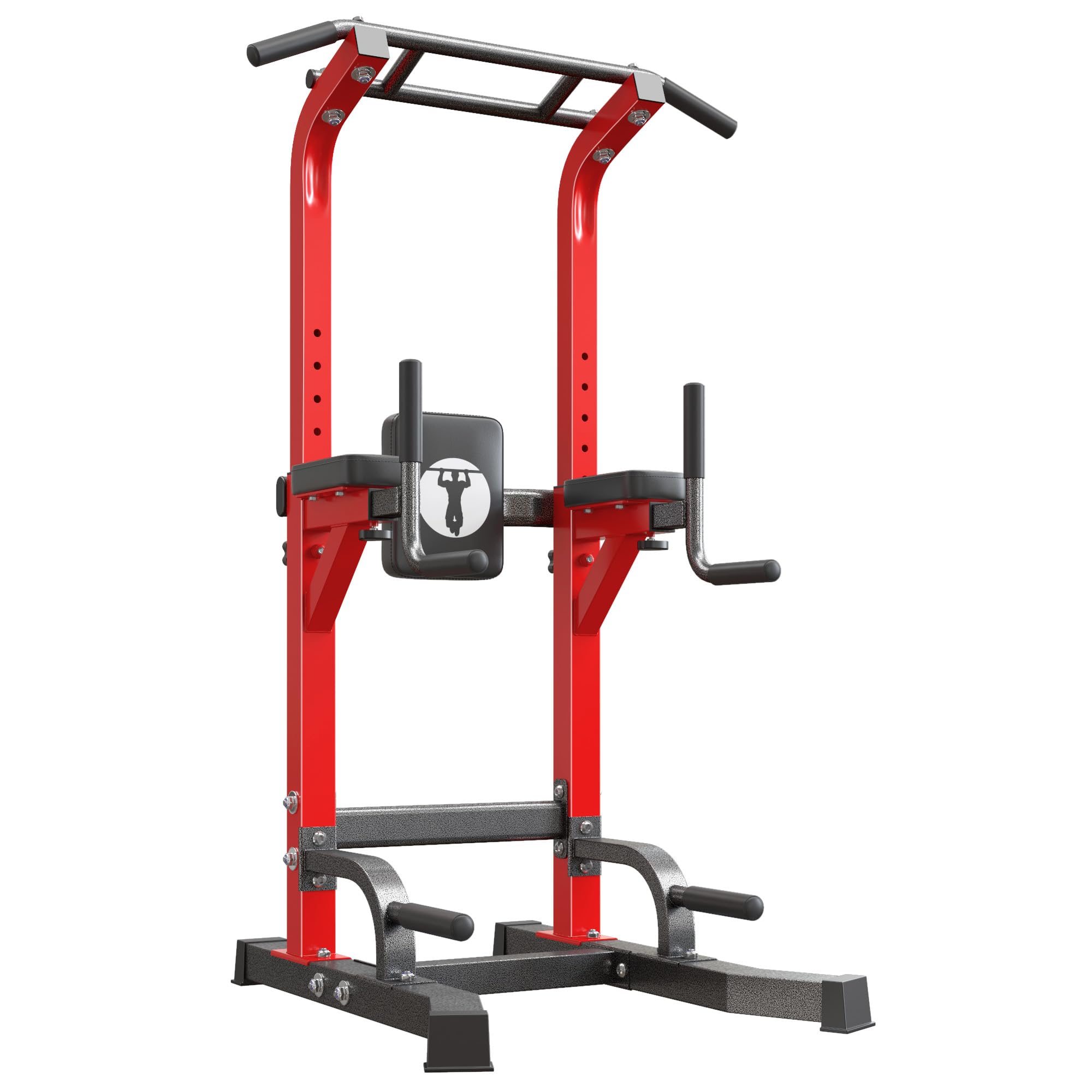 soges Power Tower Pull Up Bar Dip Station, All in One Free Standing Pull Up Bar for Home Gym with 7-Level Height Adjustable, Multi-Function Power Racks Strength Training Equipment, 330 lbs Capacity - color: Red